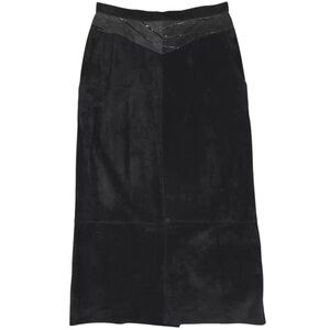 Vintage Suede Leather Maxi Skirt Womens Small Black Long 70s